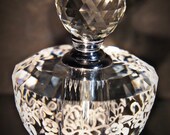 Hand Engraved Perfume Bottle, Oleg Cassini Crystal, Mini Perfume Bottle, Perfume Bottle, Flowers,vanity Tray, Perfume Tray, Crystal etched