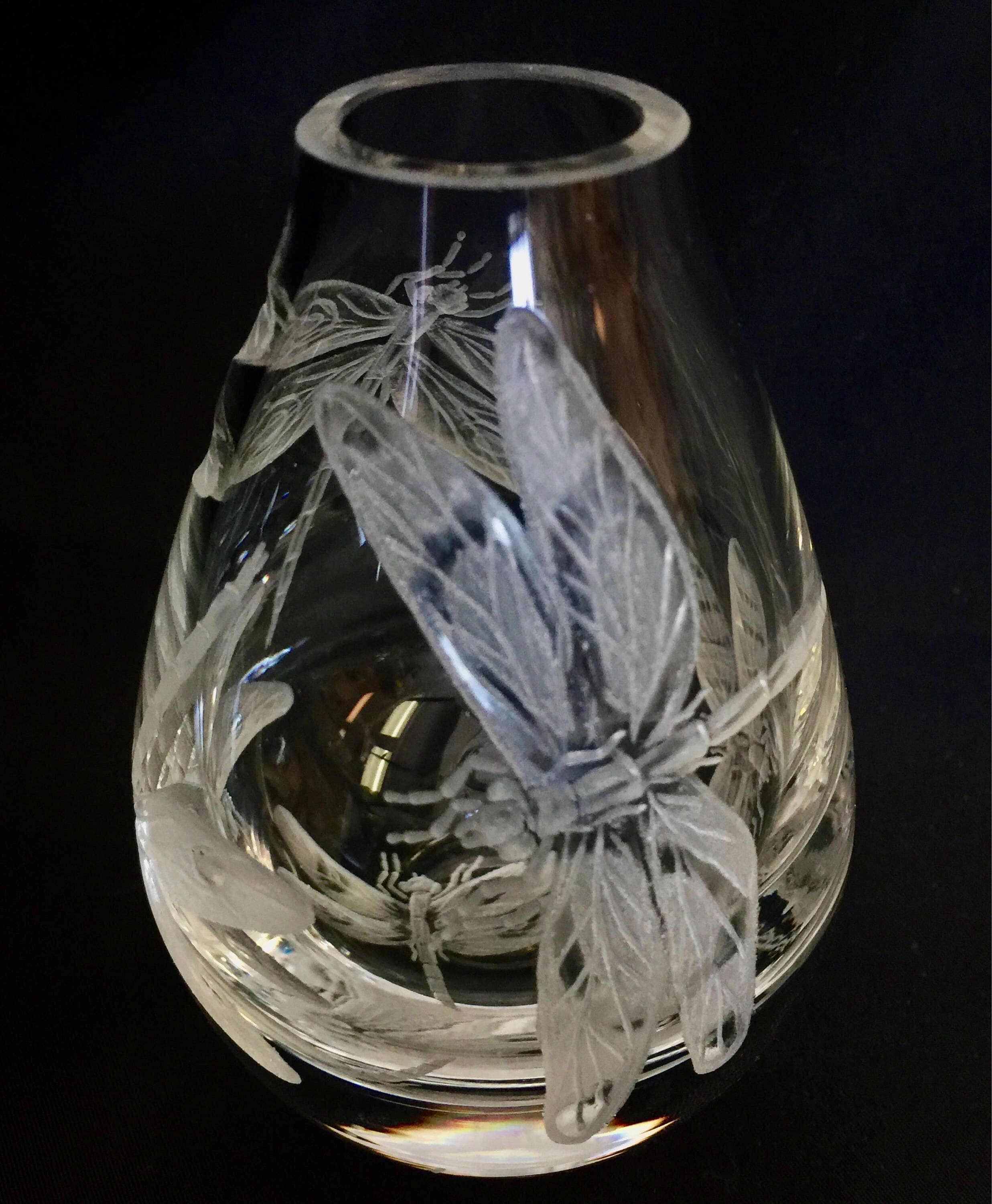 Hand Engraved Crystal Mini Bud Vase Dragonflies, Hand Engraved, Hand