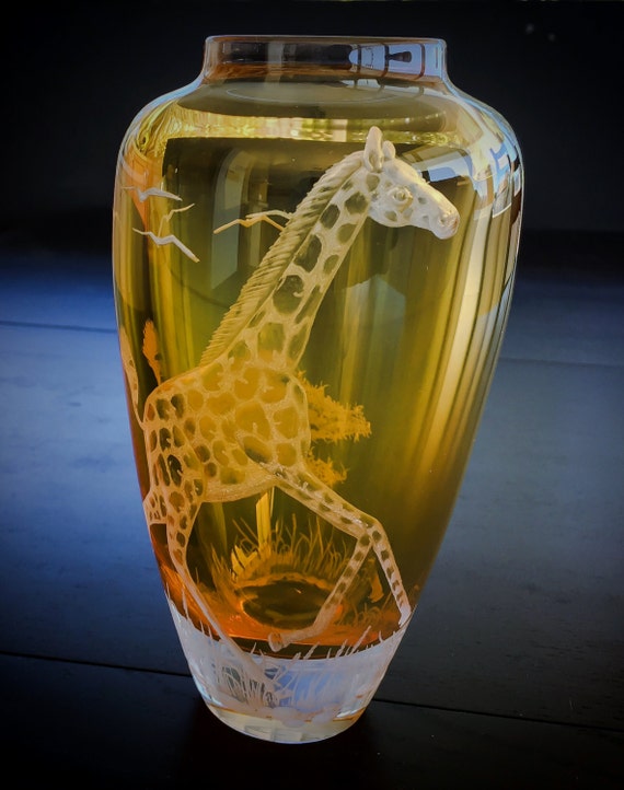 Hand Engraved Giraffe Vase, Giraffe, African Giraffe