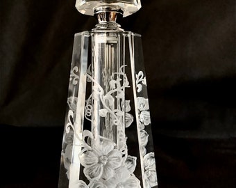 Hand Engraved Floral Perfume bottle, Flowers Engraved, Etched Gifts, Personalized gifts, Mothers Day Gifts, Home Decor