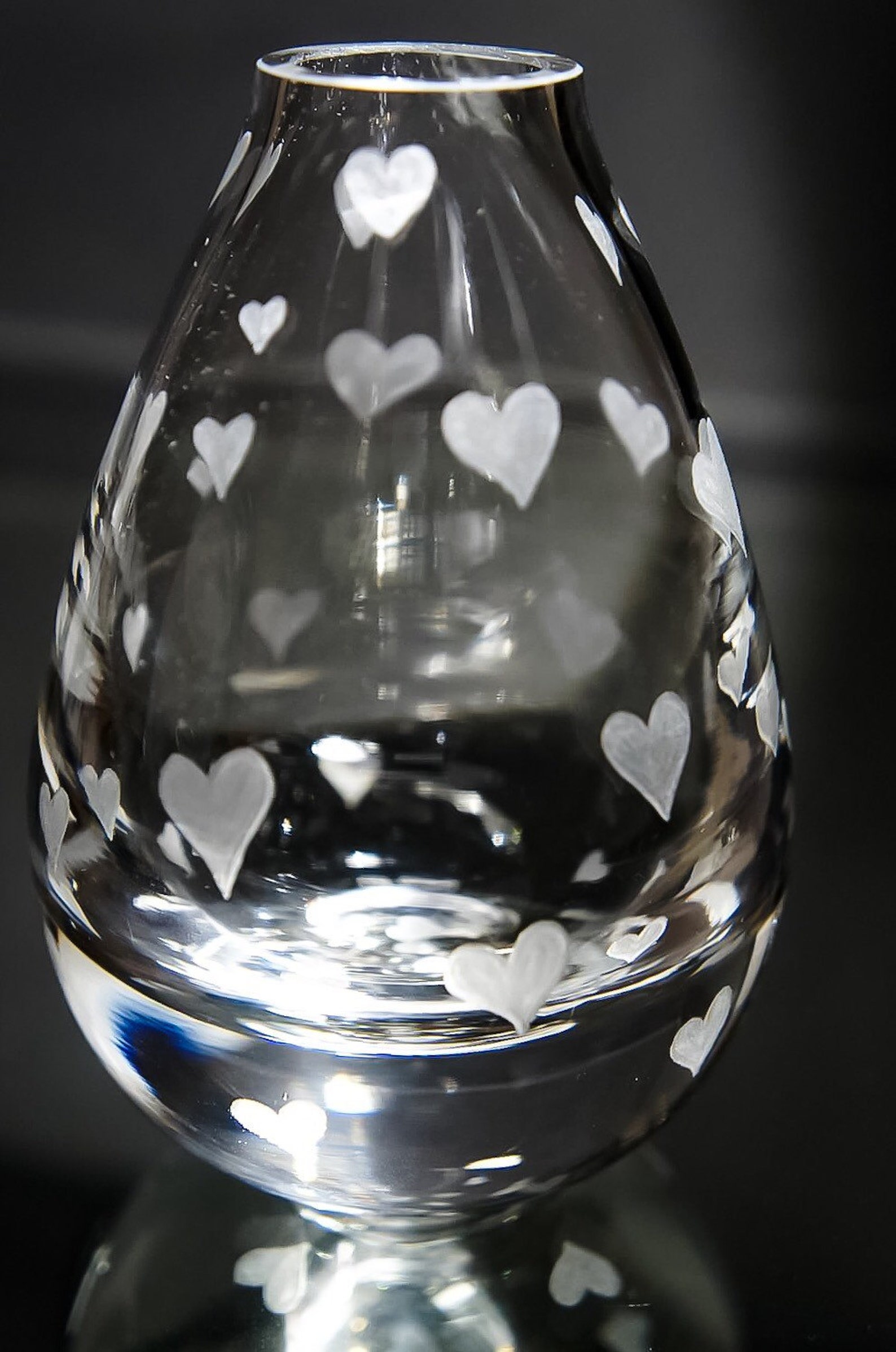 Hand Engraved Bud Vase Small Glass Vase Heart Vase Art Deco Etsy UK
