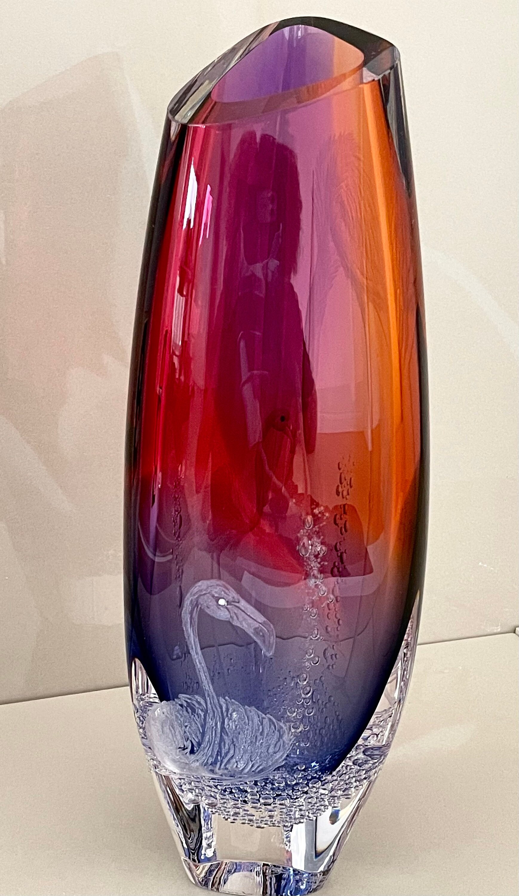Hand Engraved Flamingo Vase, Etched Vase, Flamingo Engraved, Vase
