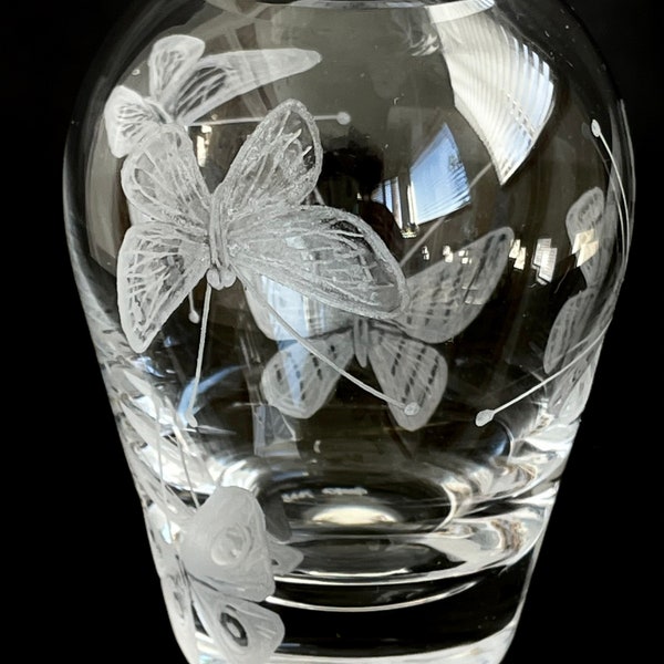 Vase, engraved butterfly, hand engraved, hand carved,bridal, wild, glass, crystal, rose, etched, Butterflies , african art,