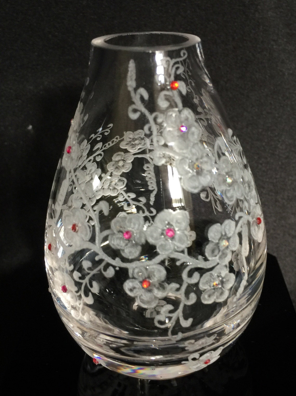 Hand Engraved Floral Vase, Engraved Glass, Flower Vase, Etched Flowers
