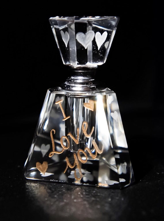 Hand Engraved Perfume Bottle, Hearts, I love you, Personalized, Customized, Bottle Engraving, Mothers Day gifts, House warming, Bridal