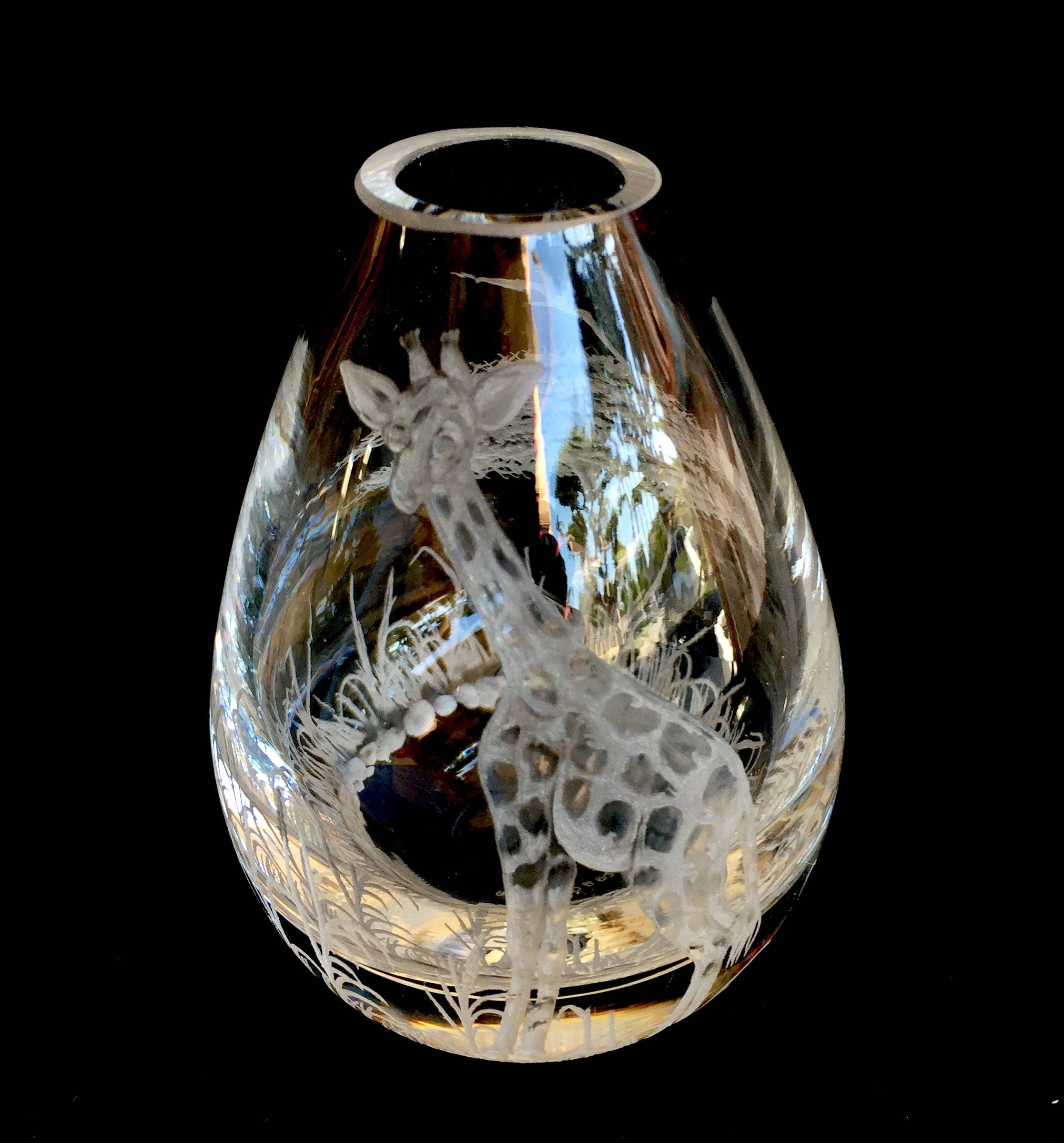 Hand Engraved Bud Vase Small Glass Vase Giraffe Vase Art Etsy