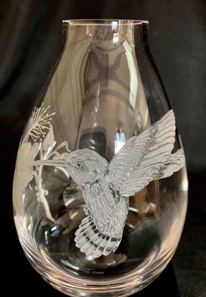 Hand Engraved Bud Vase Small Glass Vase Hummingbird Vase Etsy