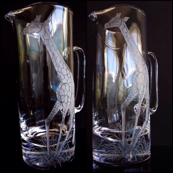 Graceful Giraffe engraved on a pitcher/ Jug