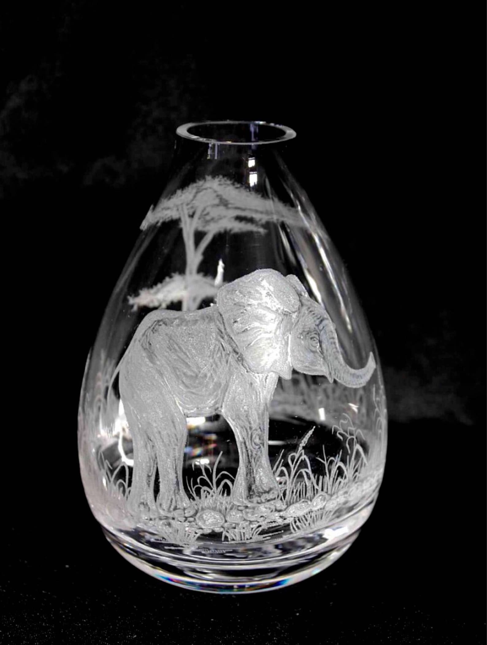 Hand Engraved Bud Vase, Small Glass Vase, Elephant Vase, Art Deco Vase, Engraved Vase, Mini Vase
