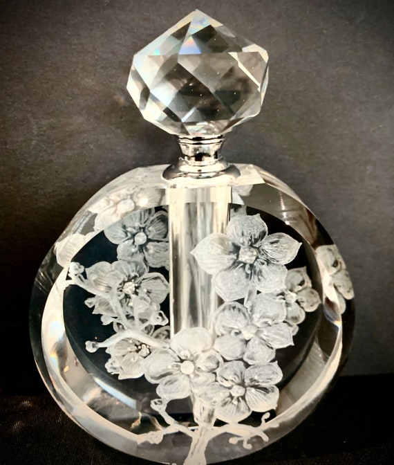 Hand Engraved Perfume Bottle Cherry Art Deco Perfume Bottle Hand engraved