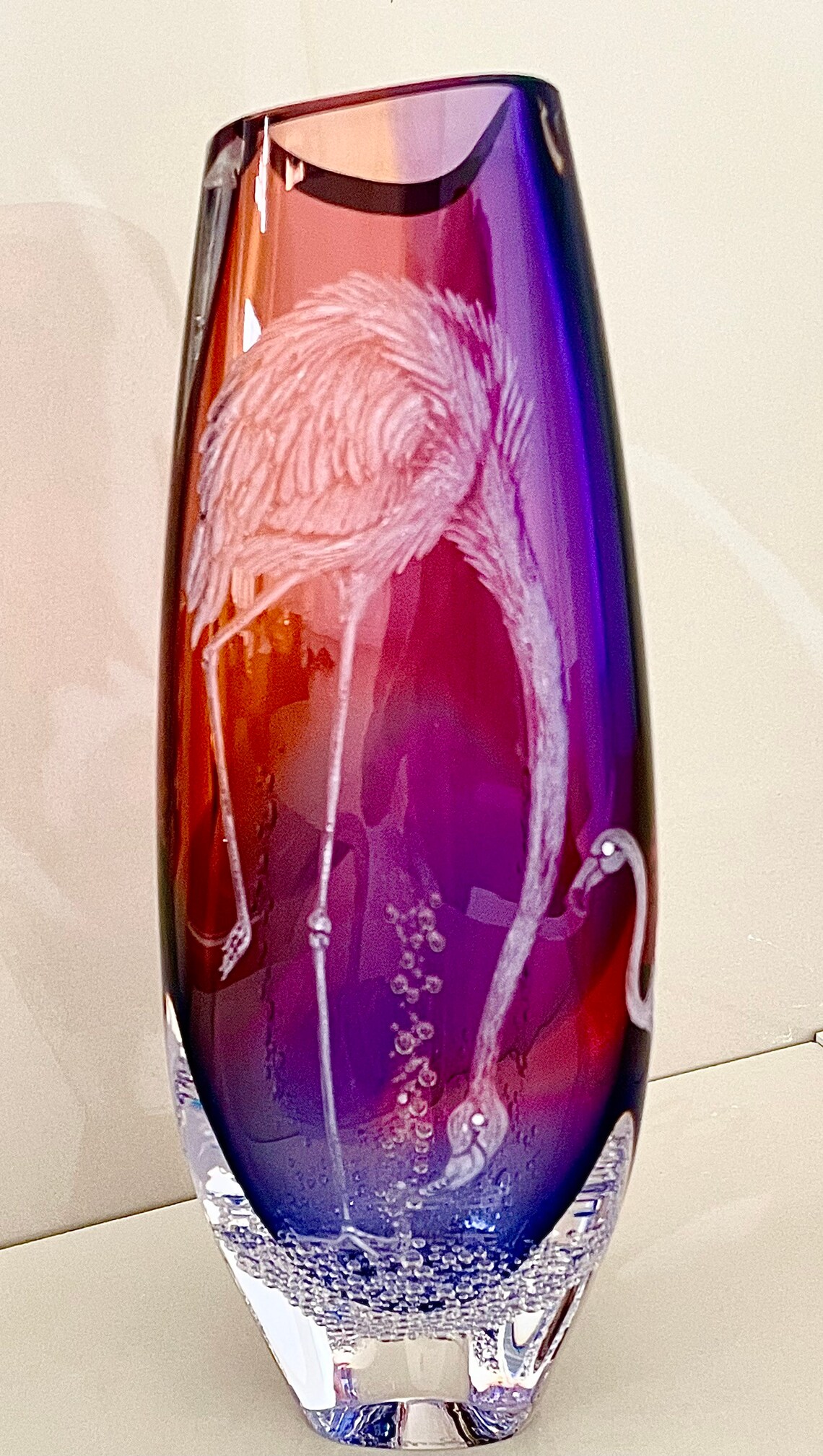 Hand Engraved Flamingo Vase Etched Vase Flamingo Engraved Etsy