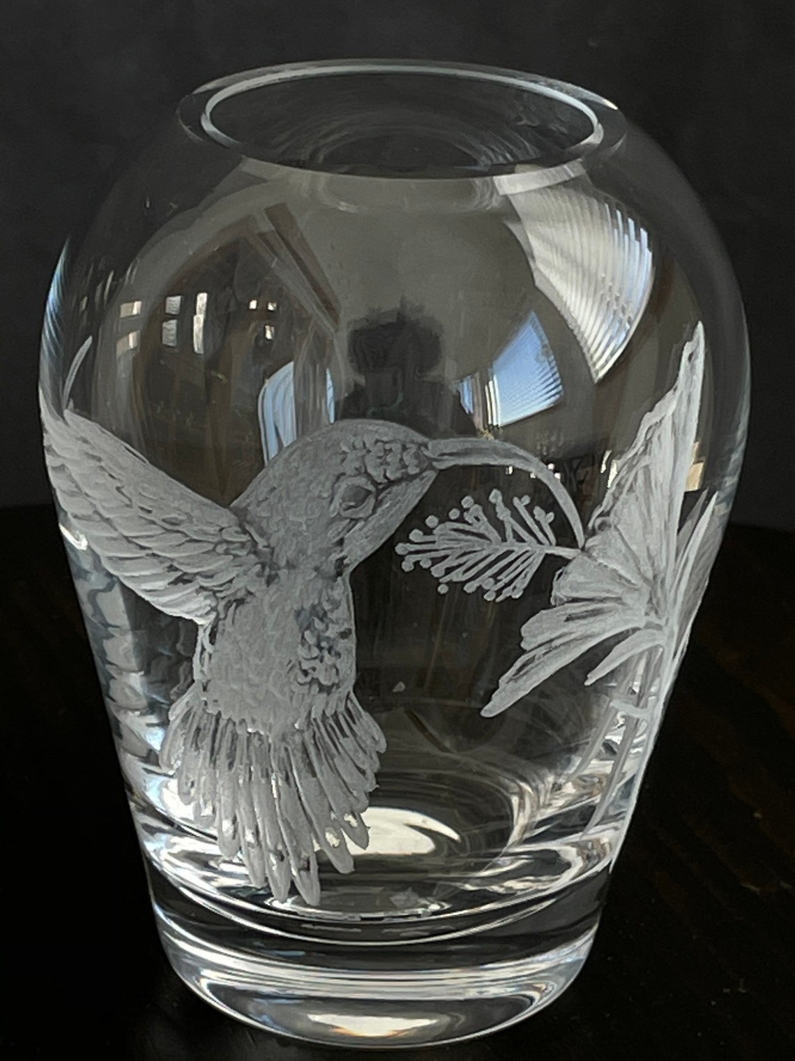 Hand Engraved Bud Vase Small Glass Vase Hummingbird Vase Etsy