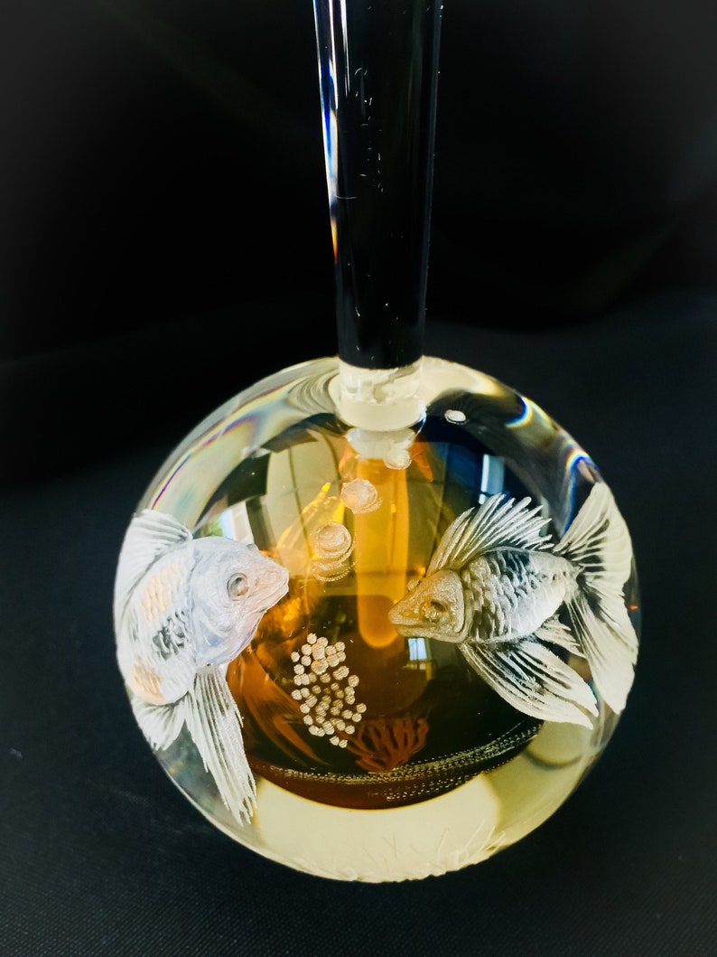 Hand Engraved Goldfish Perfume Bottle, Perfume Bottle Vanity, Goldfish
