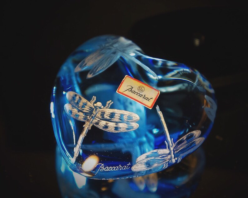 Baccarat Paperweight handengraved dragonflies collectible Etsy
