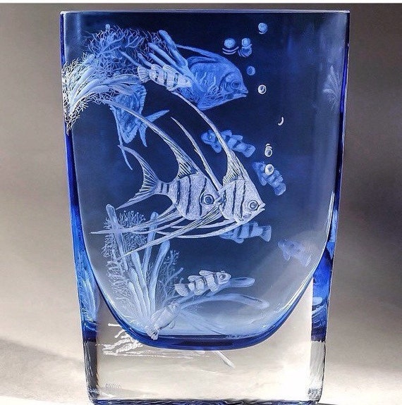 Hand Engraved Coral fish vase, with 3D effects, Flower Vase, Engraved, Coral Fish, decor