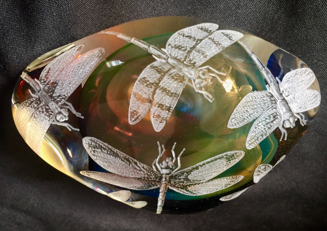 Hand Engraved Paperweight Dragonflies , Office Decor, Home Decor