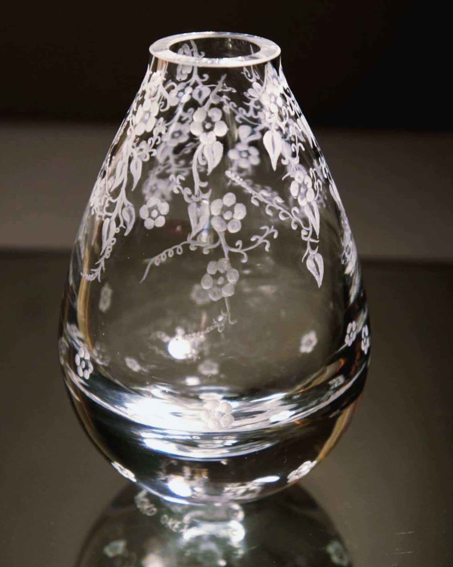 Hand Engraved Bud Vase, Small Glass Vase, Flower Vase, Art Deco Vase, Engraved Vase, Mini Vase
