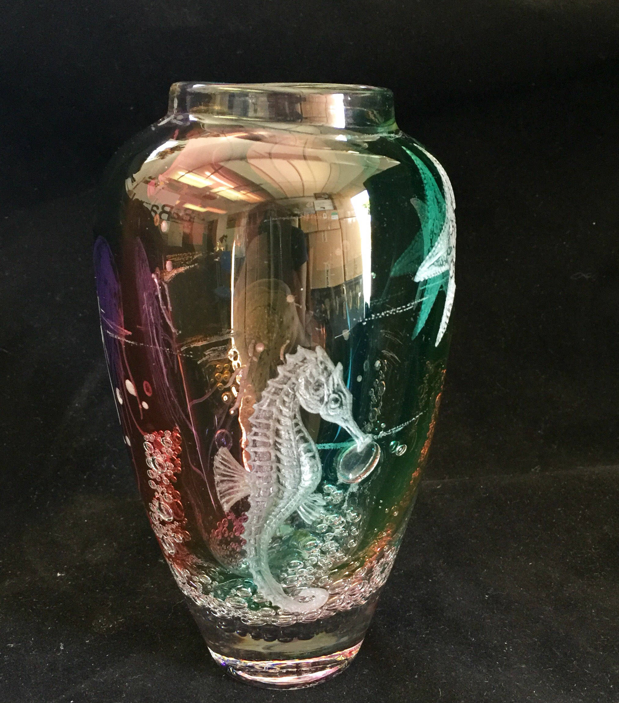 Hand Engraved Glass Vase, Jellyfish, Art Glass, Engraved, Weddings