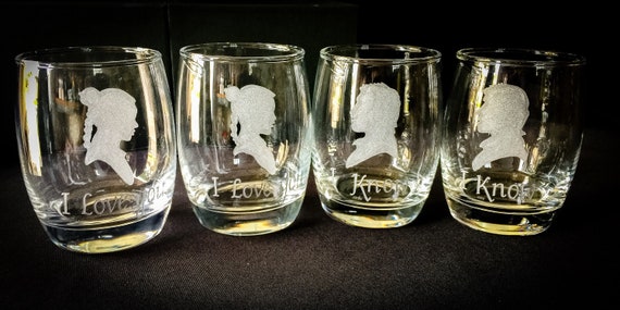 HandEngraved Glasses Marvel Glasses, Starwars, Hans Solo, Engraved, Crystal Glass, Home Decor, Barware, Engraved Glass