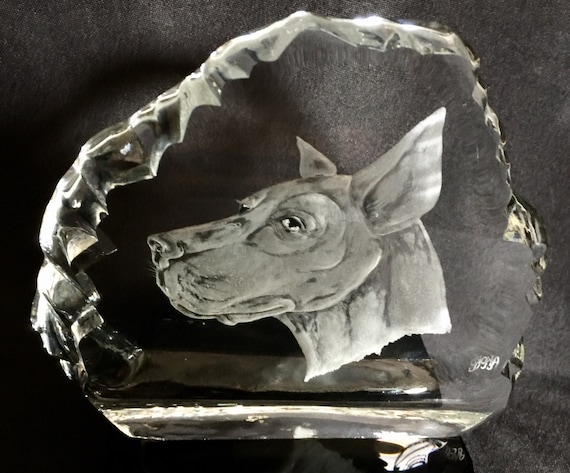 Hand engraved paperweight, Greyhound, Crystal Iceberg Paperweight, Etched glass, Engraved Dog, Glass Engraving, Pet etching