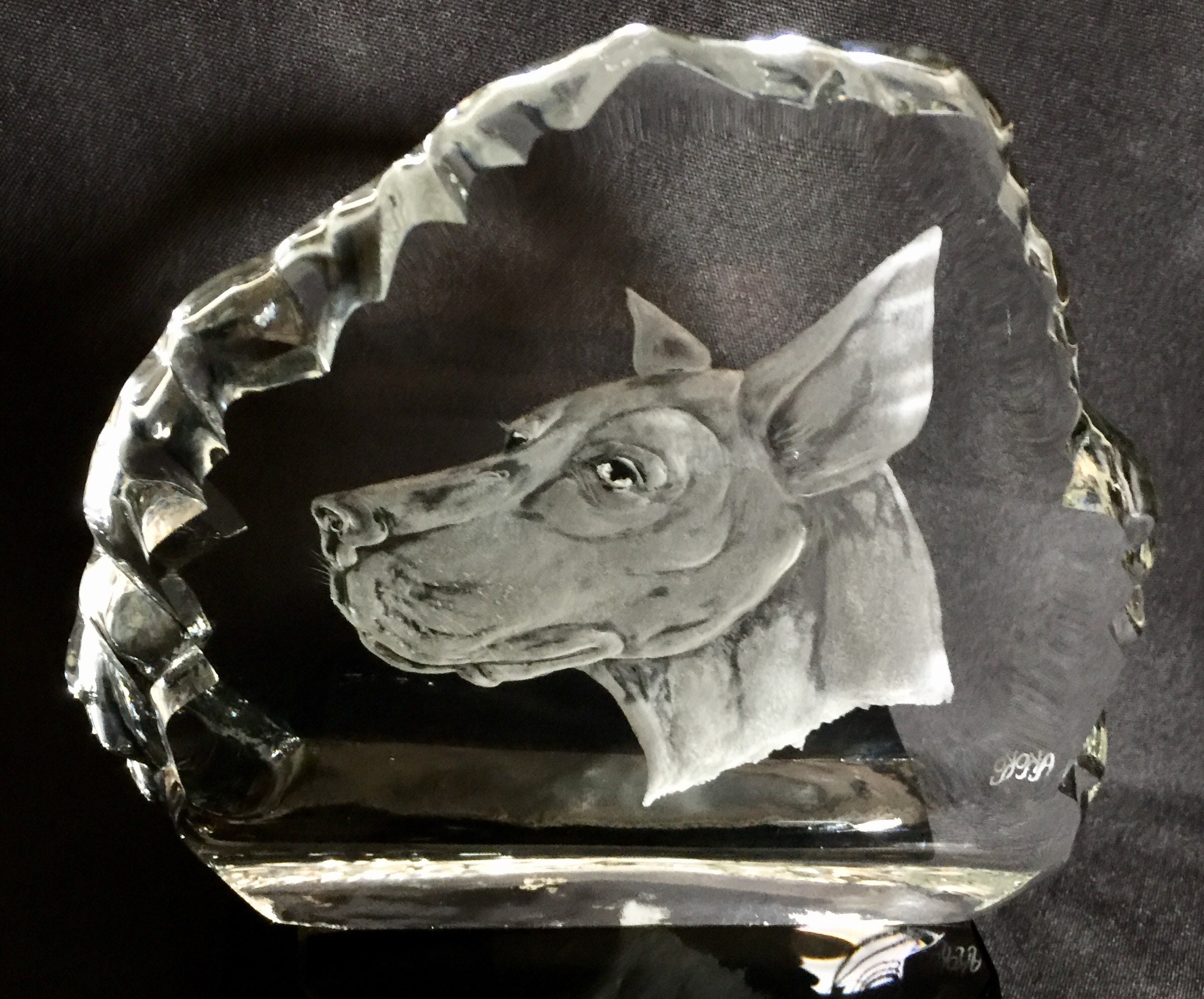3D Laser Crystal Glass Etched Engrave Paperweight Stand Dog Animals Portrait M