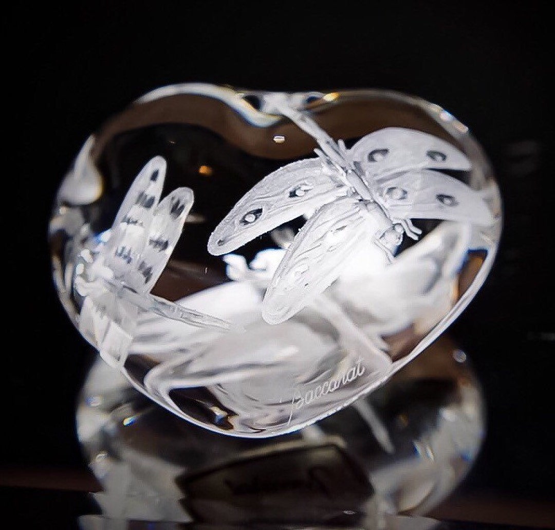 Hand Engraved Baccarat Paperweight, Baccarat Crystal, Butterflies