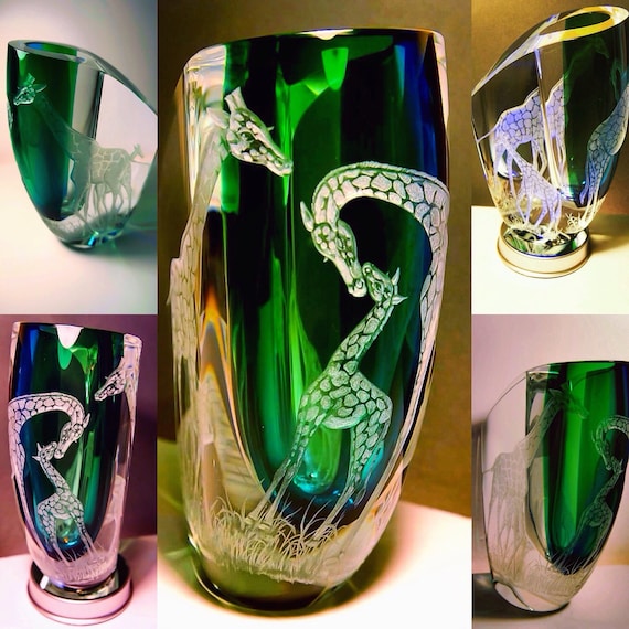 Seduction of Light. Vase, Kosta Boda, Handengraved, Crystal, African Art, Giraffe, weddings, Bespoke