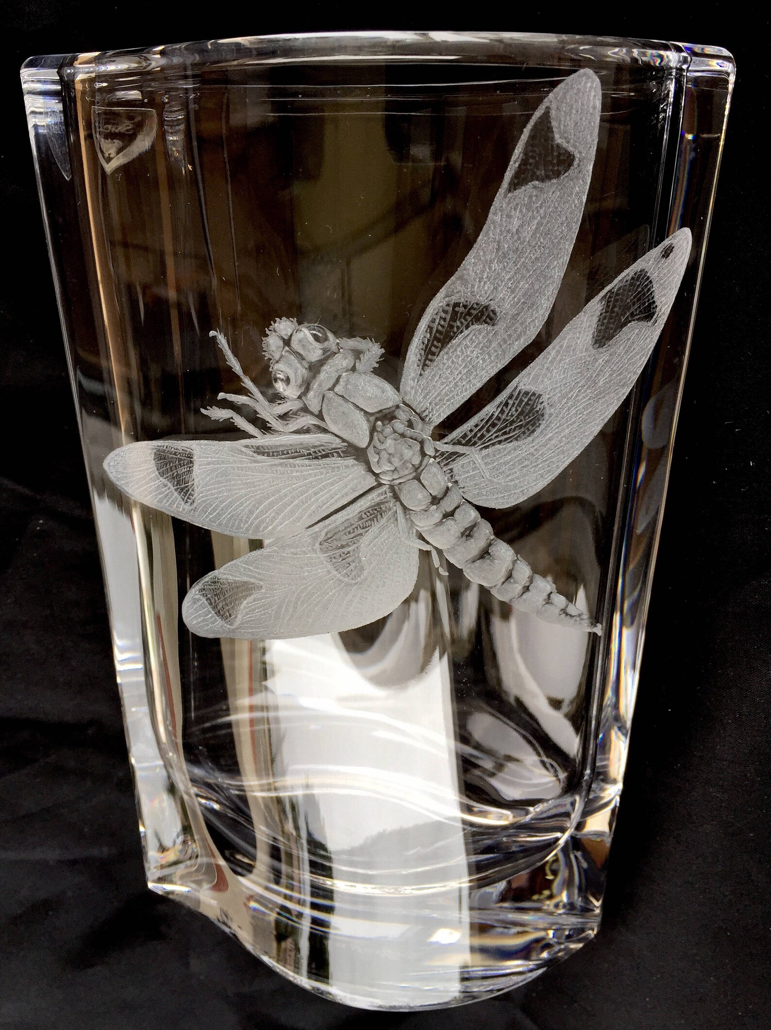 Hand Engraved Dragonfly Crystal Vase Orrefors Vase Etsy