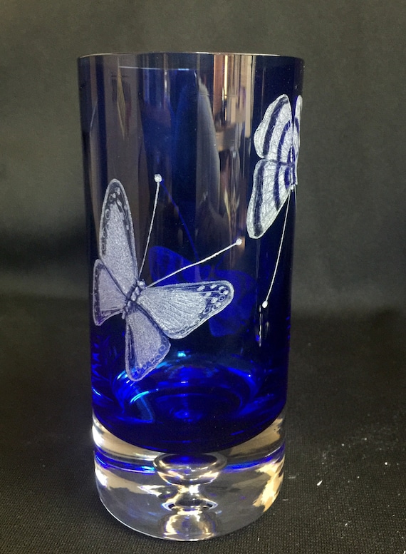 Highball water glasses HandEngraved with Butterflies, Butterfly Glasses, Engraved Glass, Crystal Glass Etched, Butterflies