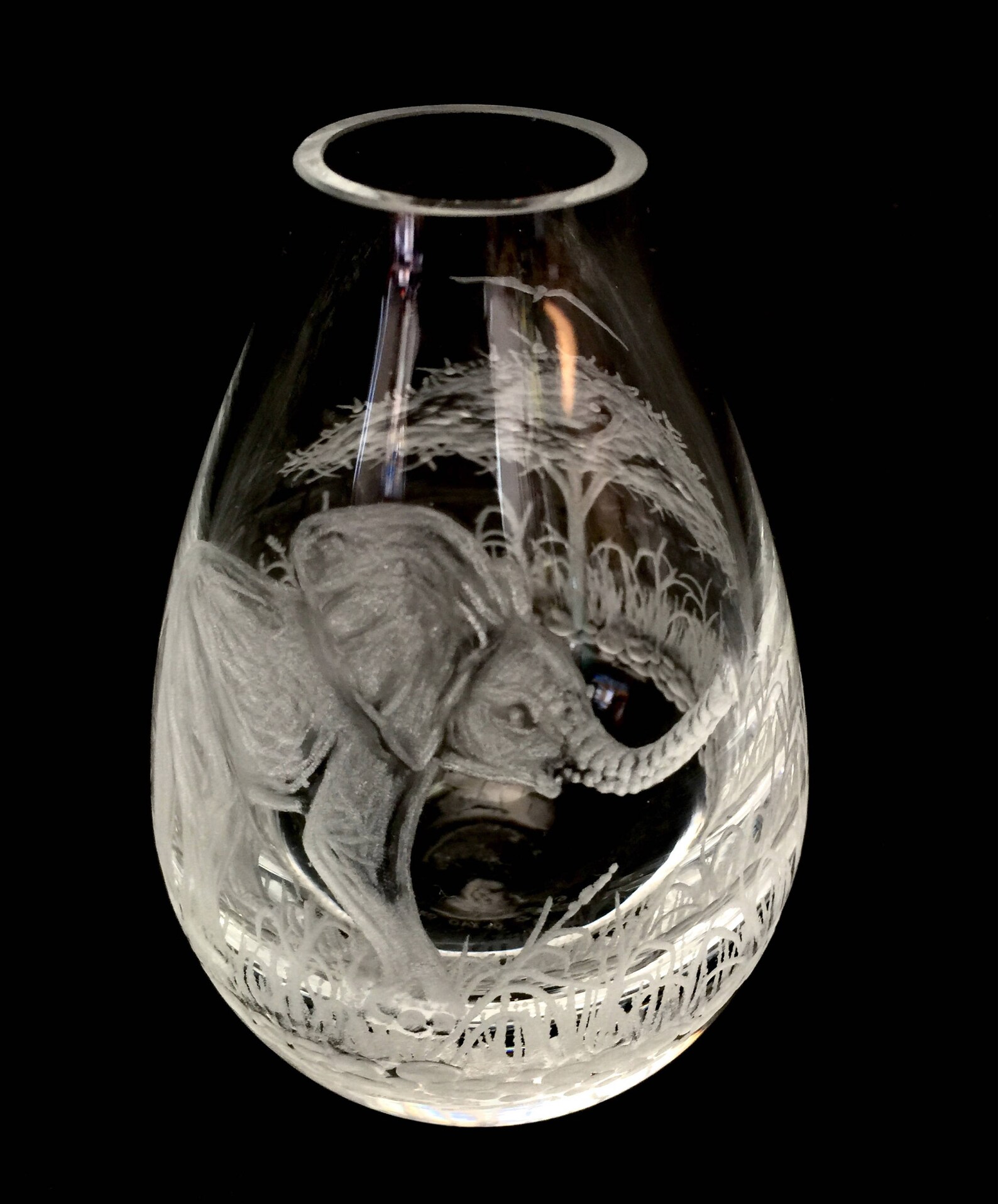 Hand Engraved Bud Vase, Small Glass Vase, Elephant Vase, Art Deco Vase, Engraved Vase, Mini Vase