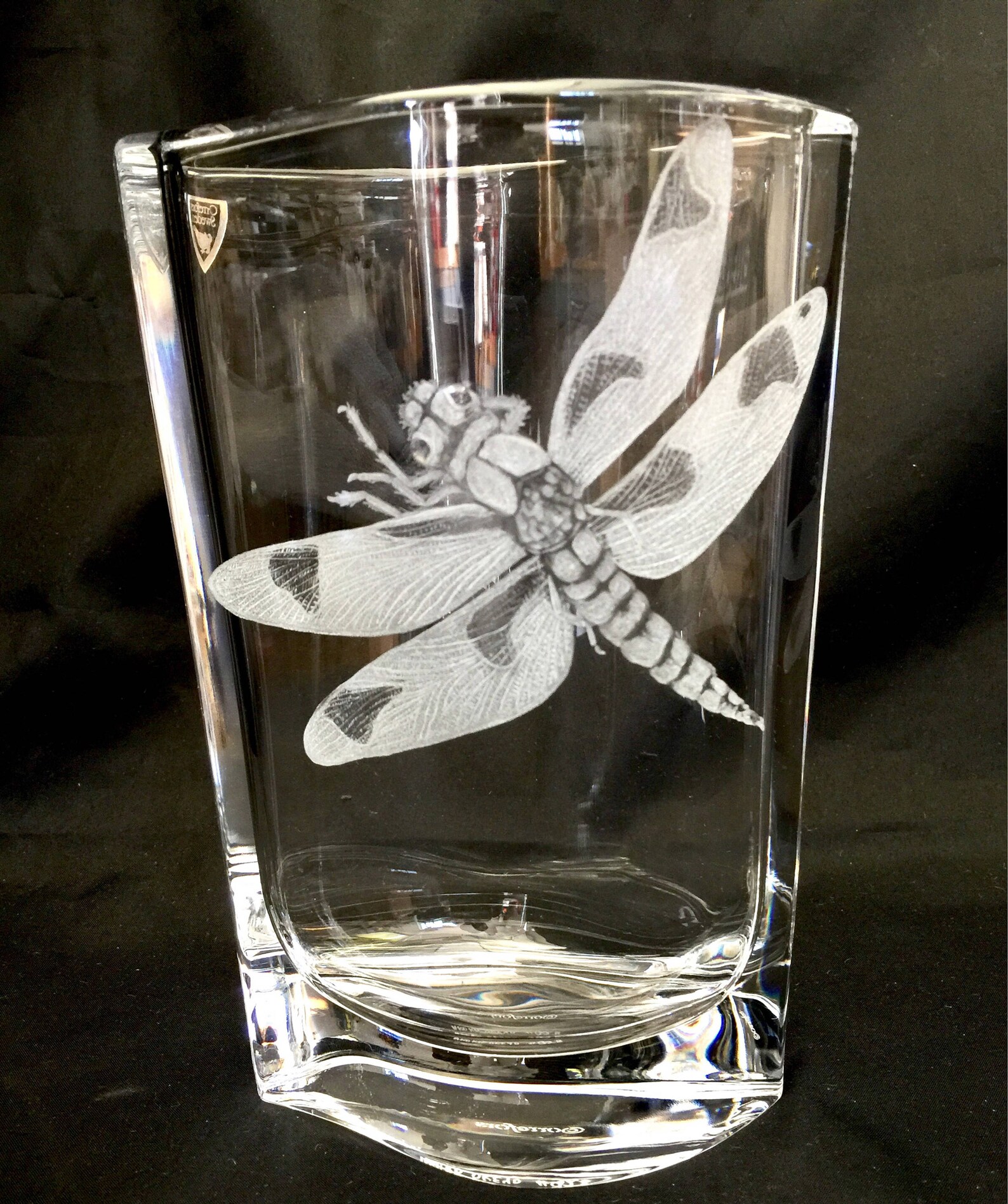 Hand Engraved Dragonfly Crystal Vase Orrefors Vase Etsy