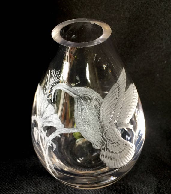 Hand Engraved Bud Vase Small Glass Vase Hummingbird Vase Etsy