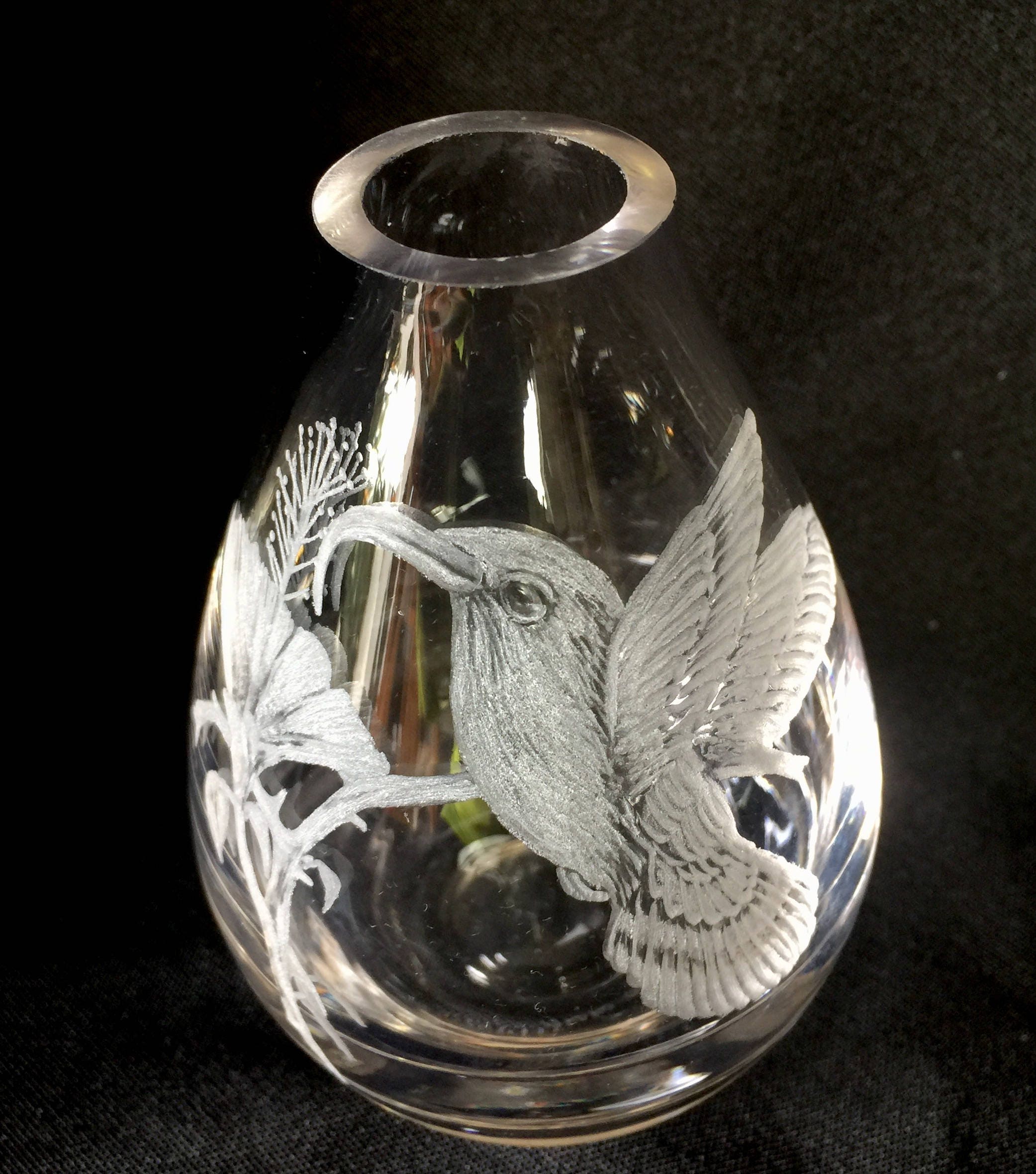 Hand Engraved Bud Vase Small Glass Vase Hummingbird Vase Etsy
