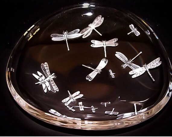 Hand Engraved Bowl, Dragonflies, Centerpiece Bowl Etched, Engraved Dragonflies, Wedding gifts, Mothers day gifts