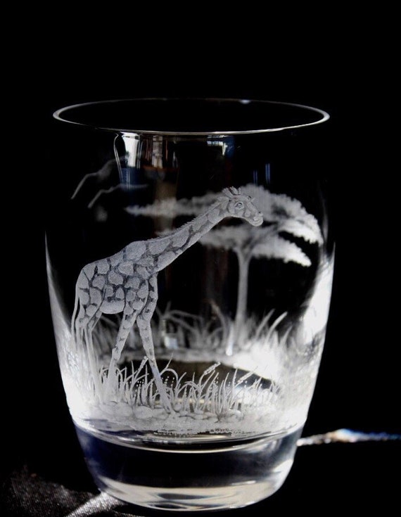 Hand Engraved double old fashion glass Giraffe, Giraffe, Engraved Glass, African Art, Crystal Glass Engraved, Etched Animal