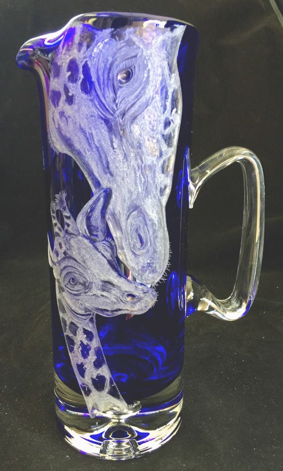 Hand Engraved water Pitcher Giraffe, Etched Pitcher, Housewarming Gifts, Home Decor, Bedside pitcher