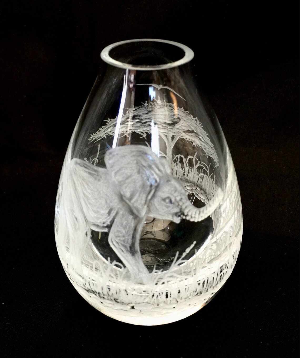 Hand Engraved Bud Vase, Small Glass Vase, Elephant Vase, Art Deco Vase, Engraved Vase, Mini Vase