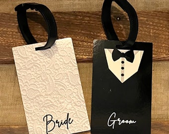 Set of 2 Personalized Bride and Groom Mr and Mrs Luggage Tags