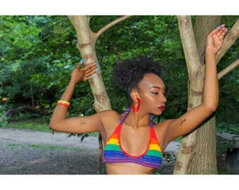 Rainbow bikini top.