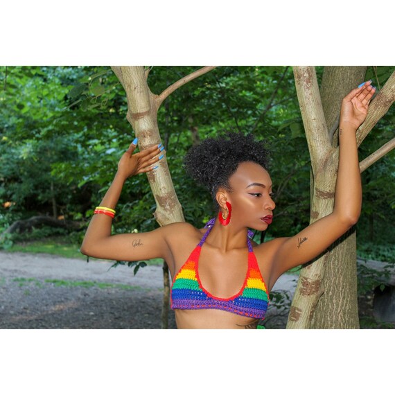 Rainbow bikini top.