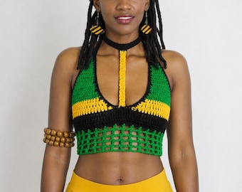 Top a reggiseno corto con choker giamaicano