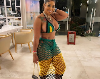 Jamaican diamond mesh skirt with bikini top.  Color option available!