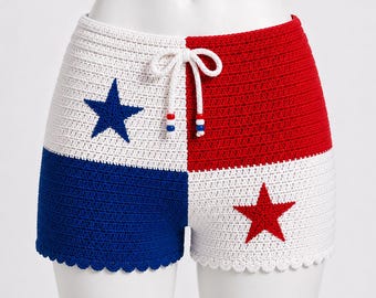 Pantalones cortos ajustados de crochet con la estrella de Panamá.