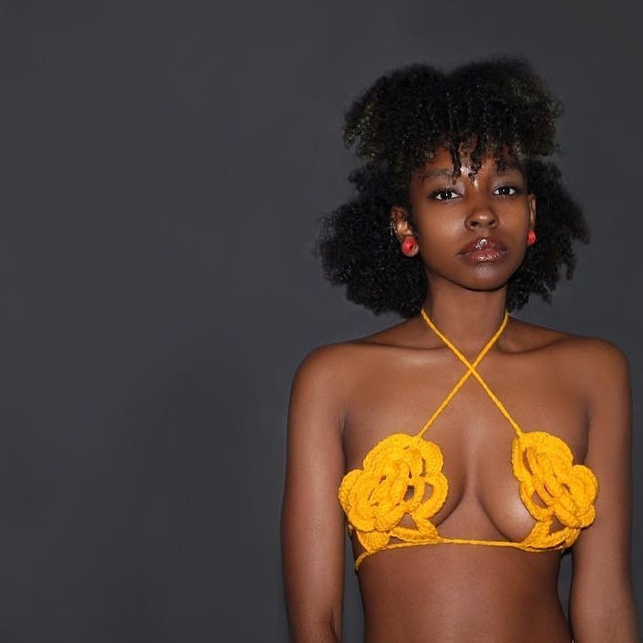 gray and white bikini