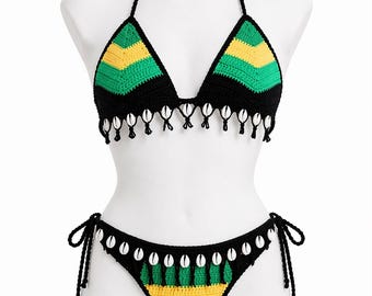 Jamaican sunfire Cowrie shell bikini set