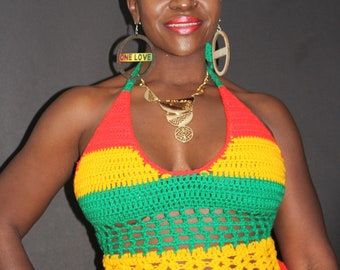 Rasta/Grenada scoop neckline halter top.