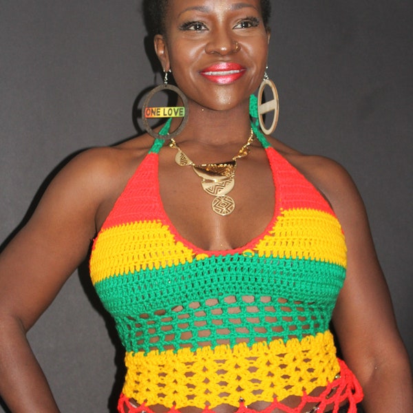 Rasta/Grenada scoop neckline halter top.