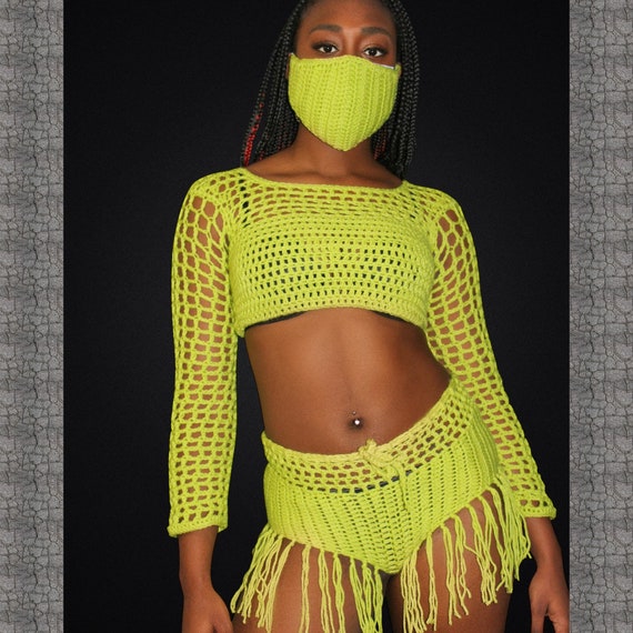 Crop Long Sleeve Mesh Shirt With Fringe 