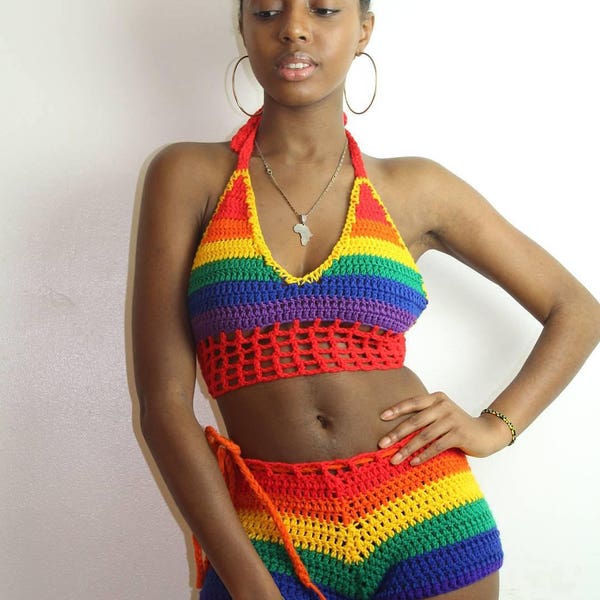 Rainbow Splash High-Waisted Shorts with Zipper Closure main image 1