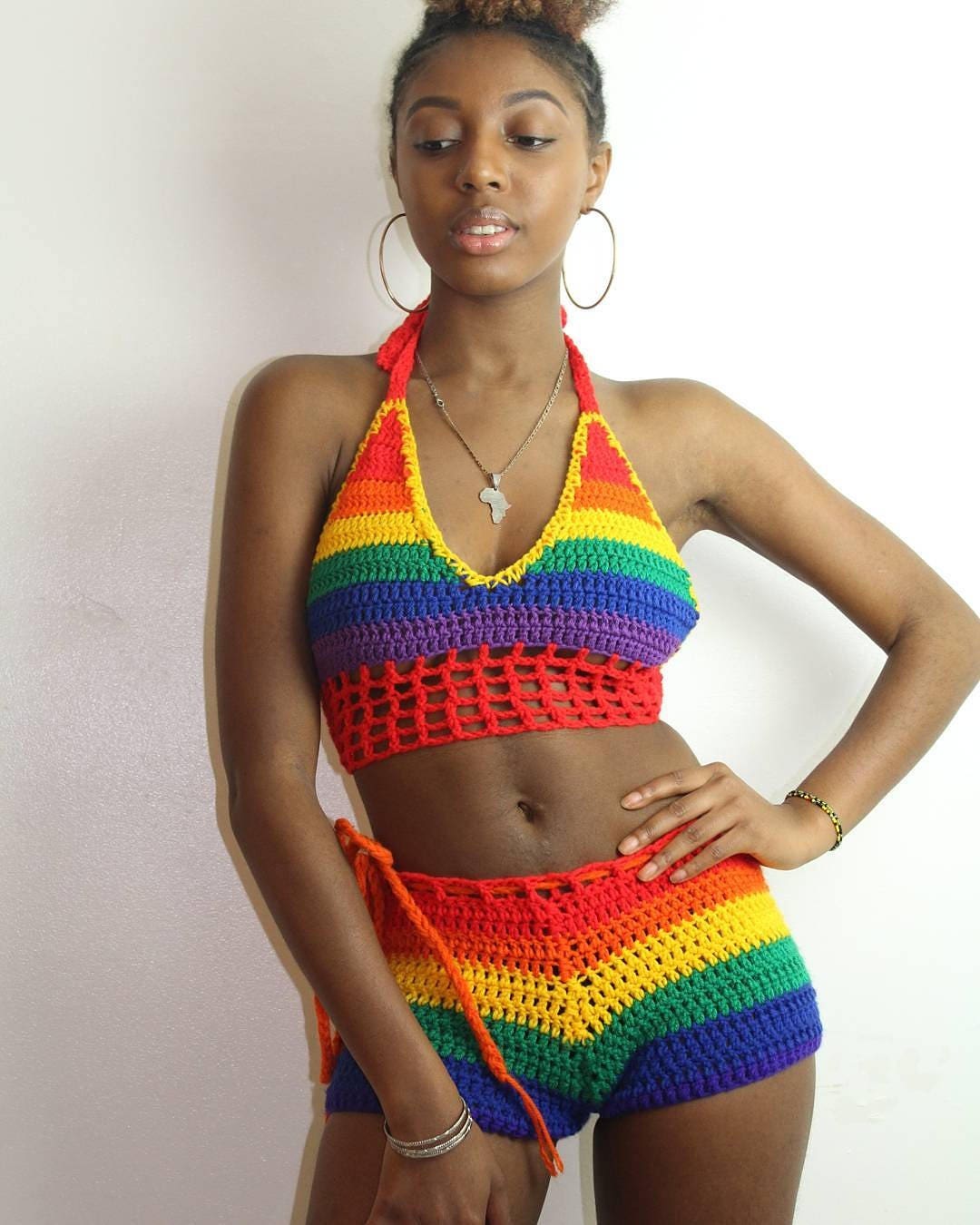 Rainbow Top with matching shorts.